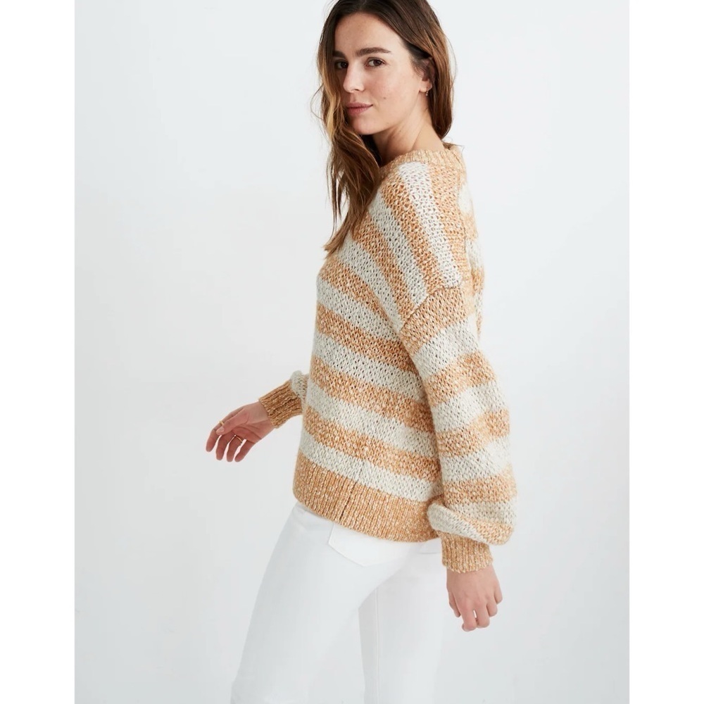 MADEWELL Baez Pullover Sweater in Stripe Marbled Caramel Size Extra Small - Picture 3 of 16
